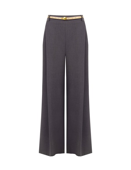 Pantalon palazzo à un pli avec ceinture en similicuir et pendentif cadenas Rinascimento