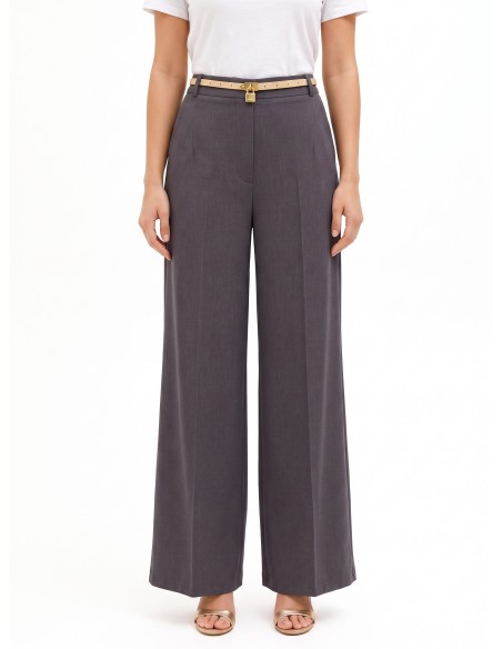 Pantalon palazzo à un pli avec ceinture en similicuir et pendentif cadenas Rinascimento