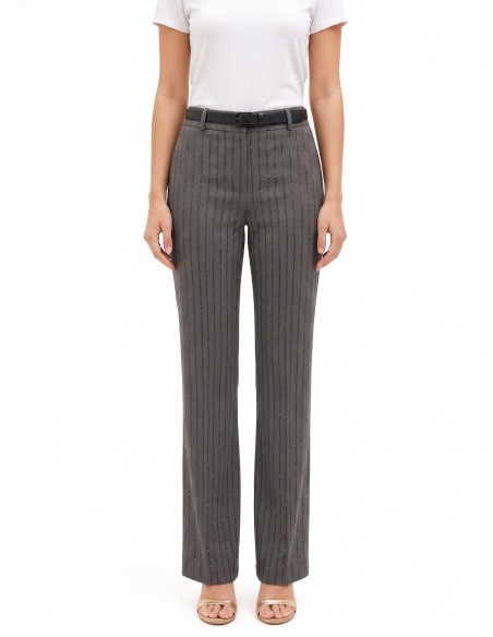 Pantalon droit rayé à paillettes Rinascimento