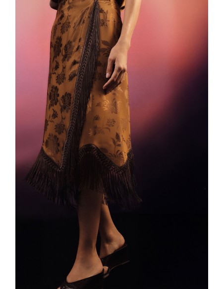 Jupe midi à motif jacquard et franges Dixie