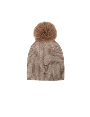 Bonnet en mélange de viscose et de laine avec cristaux cabochons et pompon en fausse fourrure Rinascimento