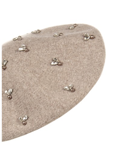 Béret en mélange de viscose et de laine avec cristaux cabochons Rinascimento