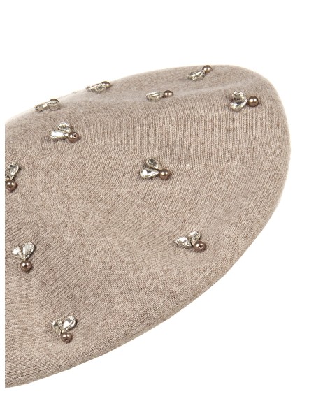 Béret en mélange de viscose et de laine avec cristaux cabochons Rinascimento