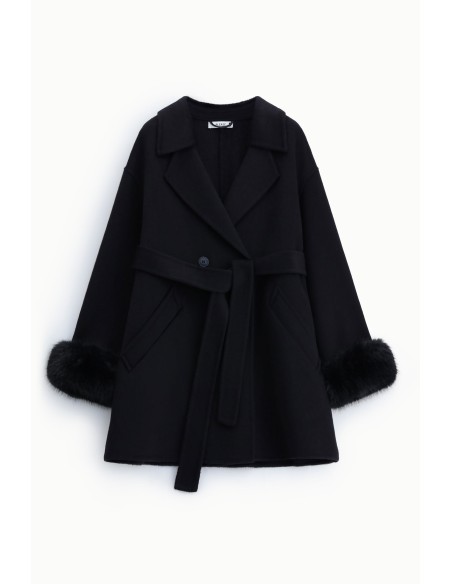 Manteau croisé à poignets en fourrure Please