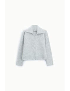 Cardigan zippé à col polo et manches longues plissé 2