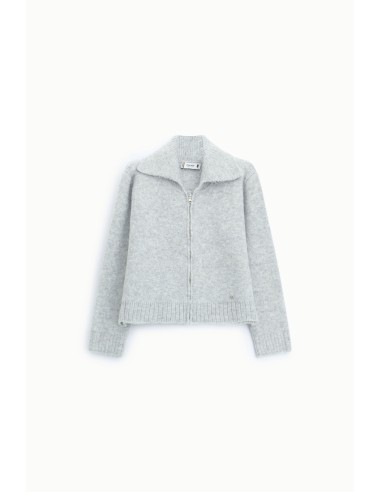 Cardigan zippé à col polo et manches longues plissé