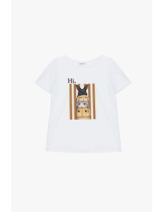 T-shirt à col rond avec imprimé de lapins sur le devant, s’il vous plaît