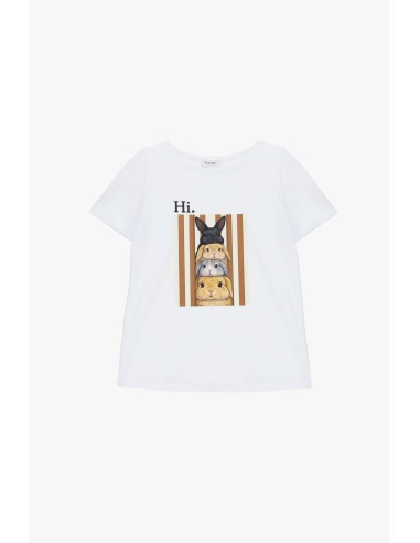 T-shirt à col rond avec imprimé de lapins sur le devant, s’il vous plaît