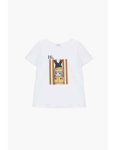 T-shirt à col rond avec imprimé de lapins sur le devant, s’il vous plaît