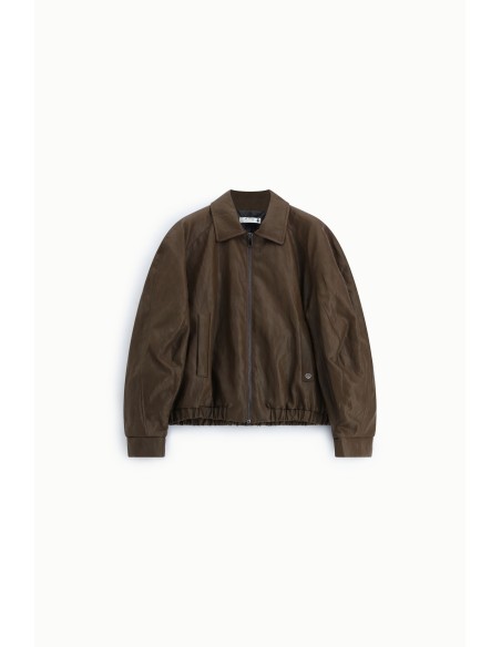 Veste en cuir coupe regular, col classique, fermeture zippée s’il vous plaît