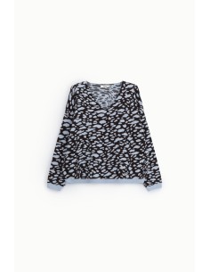 Jacquardtrui met V-hals en luipaardprint Please 2