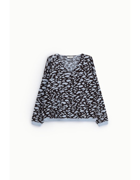 Pull à col en V à imprimé léopard jacquard Please