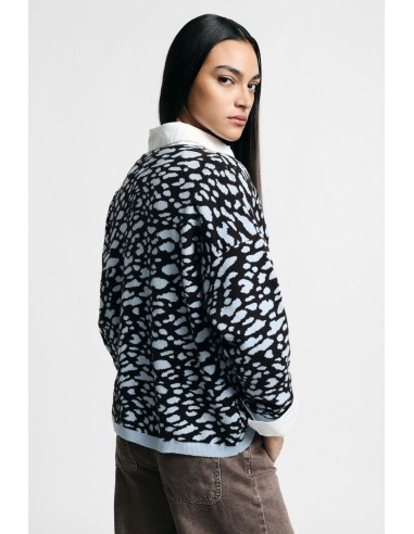 Pull à col en V à imprimé léopard jacquard Please