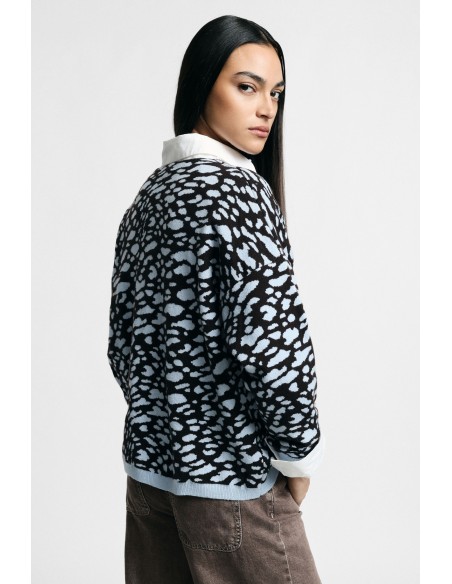 Pull à col en V à imprimé léopard jacquard Please