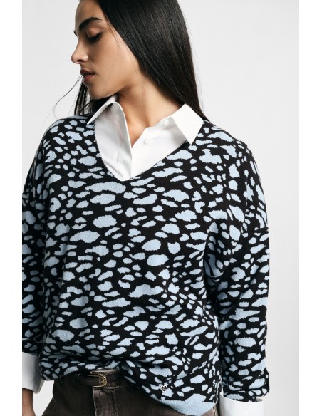 Pull à col en V à imprimé léopard jacquard Please