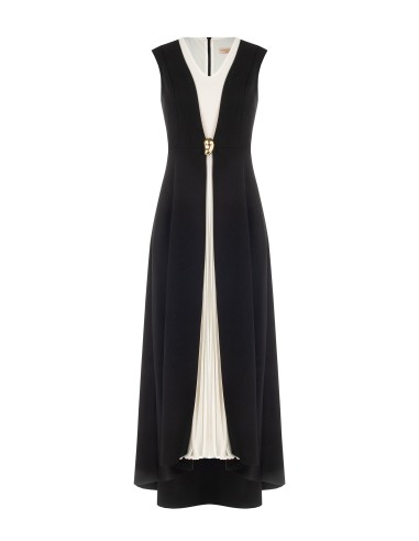 Robe longue en crêpe scuba avec empiècement central plissé en georgette et décolleté en V Rinascimento