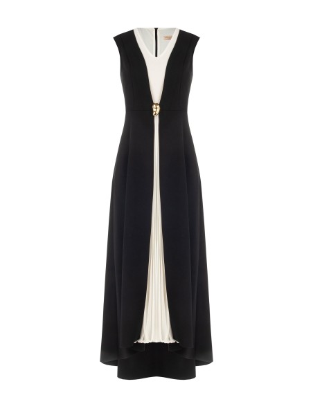 Robe longue en crêpe scuba avec empiècement central plissé en georgette et décolleté en V Rinascimento