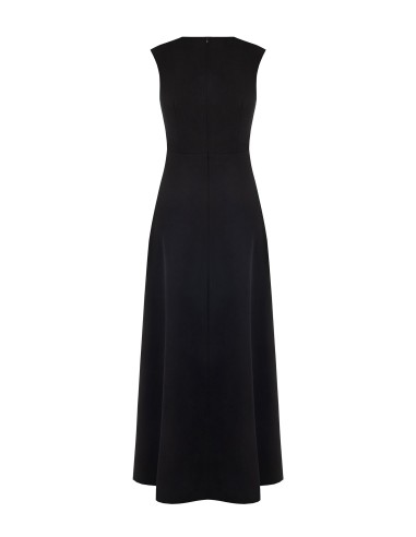 Robe longue en crêpe scuba avec empiècement central plissé en georgette et décolleté en V Rinascimento