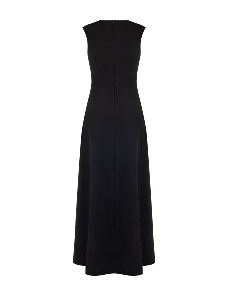 Robe longue en crêpe scuba avec empiècement central plissé en georgette et décolleté en V Rinascimento