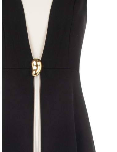 Robe longue en crêpe scuba avec empiècement central plissé en georgette et décolleté en V Rinascimento