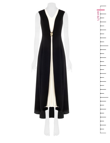 Robe longue en crêpe scuba avec empiècement central plissé en georgette et décolleté en V Rinascimento
