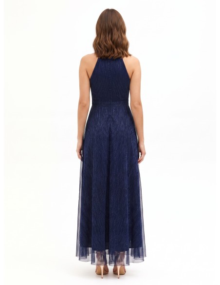 Robe longue à col américain et jupe plissée Rinascimento