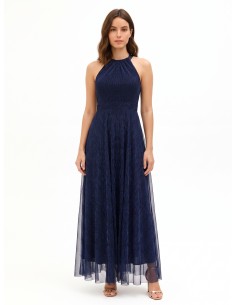 Robe longue à col américain et jupe plissée Rinascimento