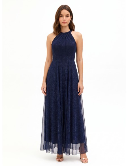 Robe longue à col américain et jupe plissée Rinascimento