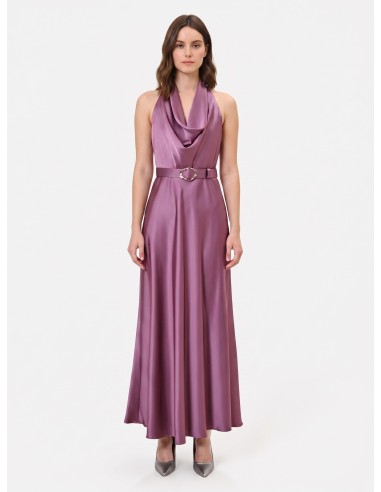 Robe longue évasée en satin avec ceinture assortie Rinascimento