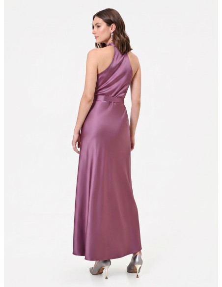 Robe longue évasée en satin avec ceinture assortie Rinascimento