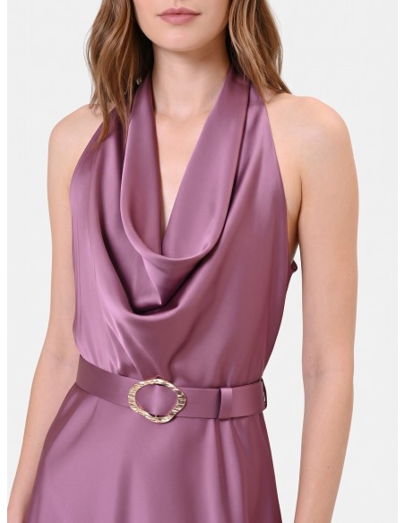 Robe longue évasée en satin avec ceinture assortie Rinascimento