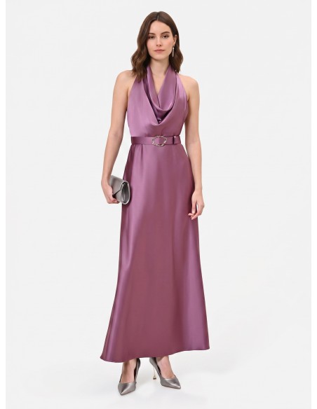 Robe longue évasée en satin avec ceinture assortie Rinascimento