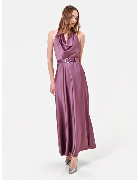 Robe longue évasée en satin avec ceinture assortie Rinascimento