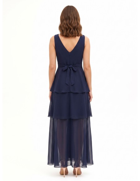 Robe longue en georgette à volants avec double décolleté en V Rinascimento