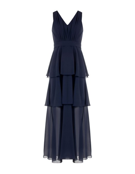 Robe longue en georgette à volants avec double décolleté en V Rinascimento
