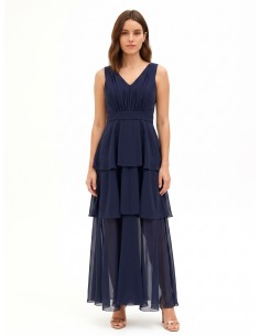 Robe longue en georgette à volants avec double décolleté en V Rinascimento