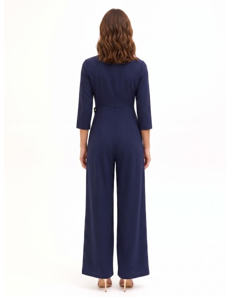 Palazzo-jumpsuit van soepelvallende stof met overslaghals en metalen detail van Rinascimento