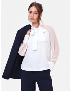 Blouse fluide Studio en mélange de soie avec nœud papillon Rinascimento