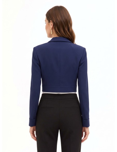 Cropped blazerjasje van cadistof met juweelknop, Rinascimento
