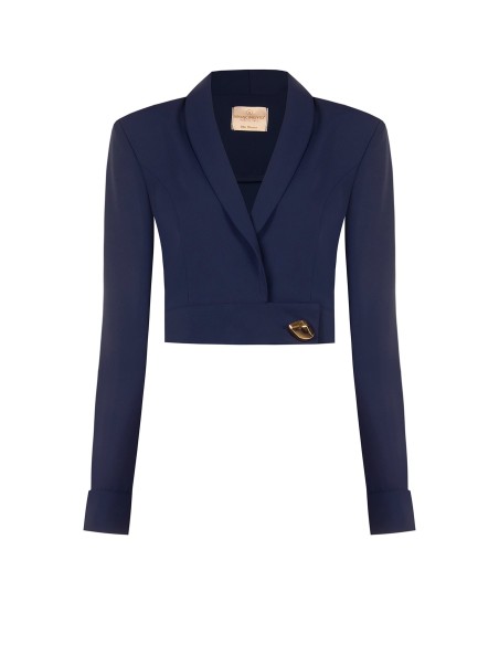 Veste blazer courte en tissu cady avec bouton bijou Rinascimento