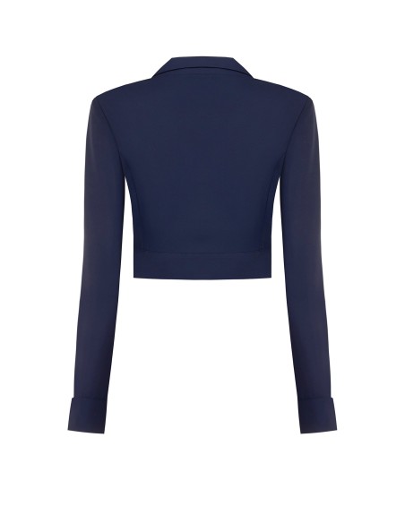 Veste blazer courte en tissu cady avec bouton bijou Rinascimento