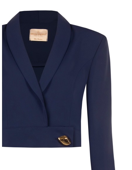 Veste blazer courte en tissu cady avec bouton bijou Rinascimento