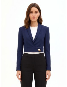 Veste blazer courte en tissu cady avec bouton bijou Rinascimento