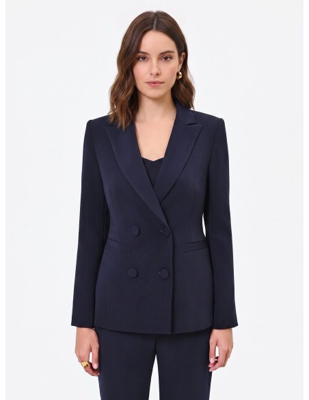 Veste Studio croisée à fines rayures en crêpe Rinascimento