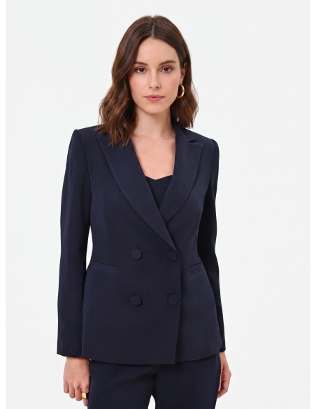Veste Studio croisée à fines rayures en crêpe Rinascimento