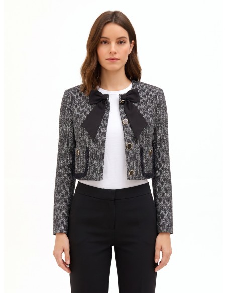 Veste courte en tweed avec nœud et épaulettes Rinascimento