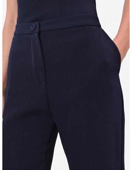 Pantalon droit Studio à fines rayures en crêpe Rinascimento