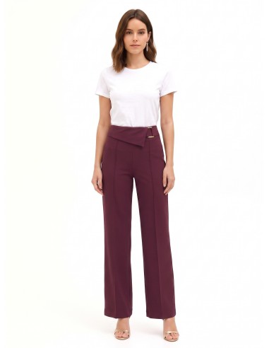 Pantalon large en tissu technique avec revers à la taille et boucle Rinascimento