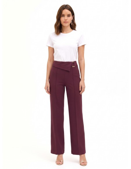 Pantalon large en tissu technique avec revers à la taille et boucle Rinascimento