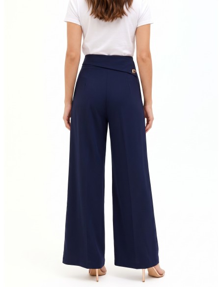 Pantalon palazzo en tissu cadi avec revers à la taille et détail bijou Rinascimento
